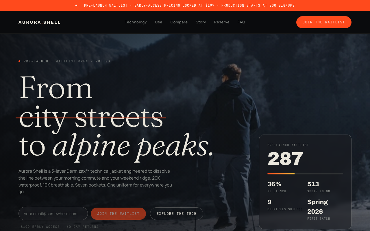 Aurora Shell landing page — designed by Launchloft
