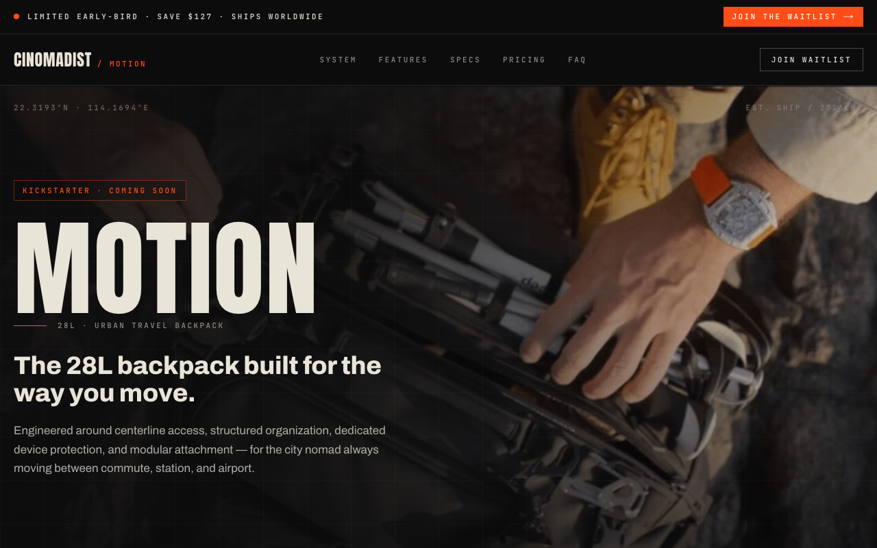 Cinomadist Motion landing page — designed by Launchloft