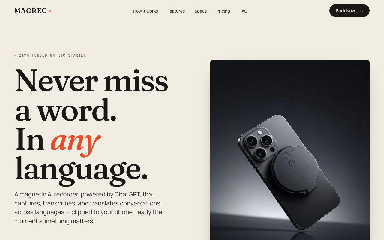 MagRec landing page — designed by Launchloft